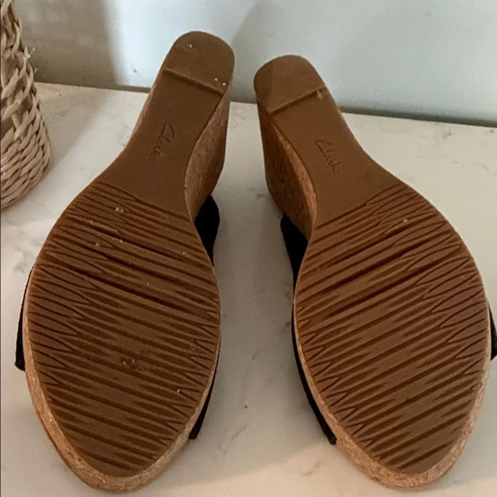 Clarks Black Wedges with Cork Heel